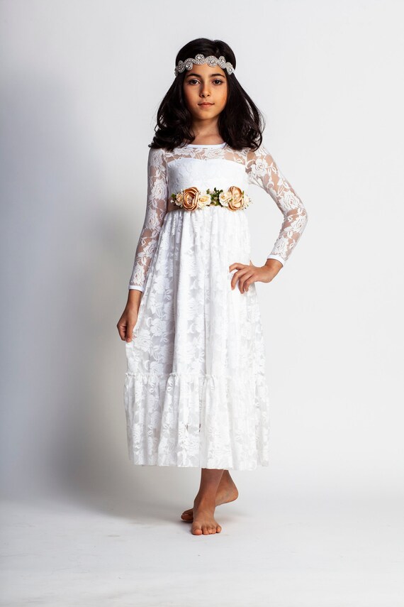girls white boho dress
