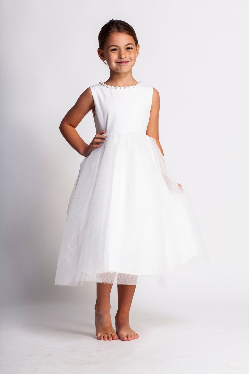 Girls White Floral Printed Strappy Dress
