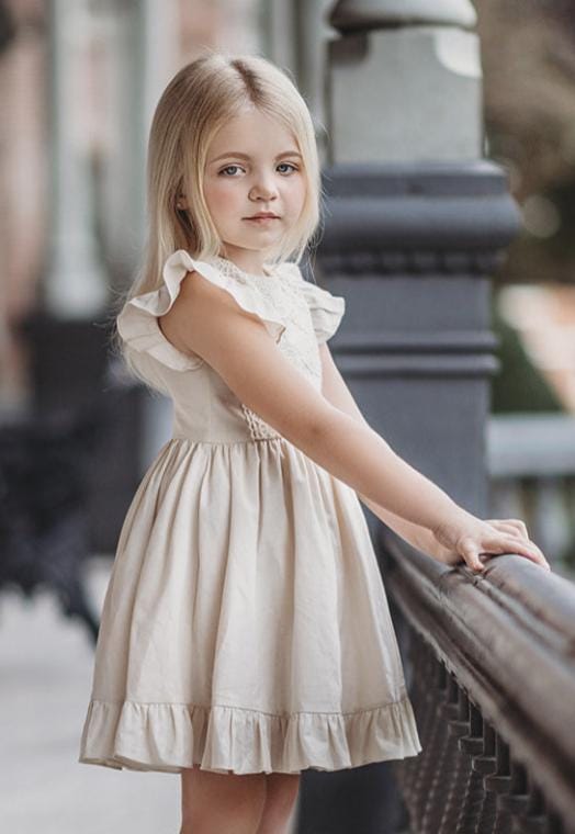 cream pinafore dress Girls pinafore,girls beige dress,ivory Girls flower dress,portrait dress,vintage pinafore,beach wedding dress,twirl dress,spring dress