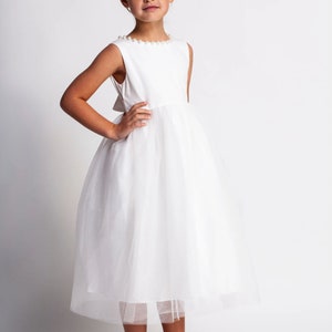 Antique Ivory flower girl dress,Elegant flower girl dress,ivory tulle dress,girls dress,first communion dress,baptism dress,blessing,ivory image 4