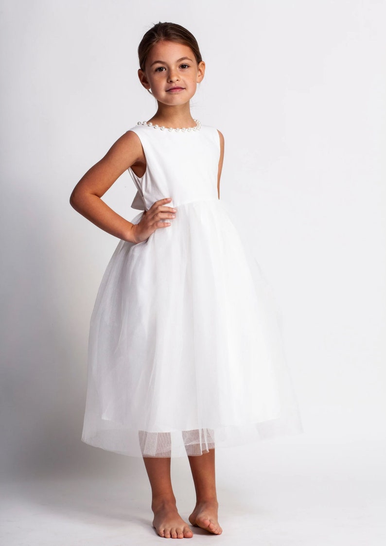 Antique Ivory flower girl dress,Elegant flower girl dress,ivory tulle dress,girls dress,first communion dress,baptism dress,blessing,ivory image 4