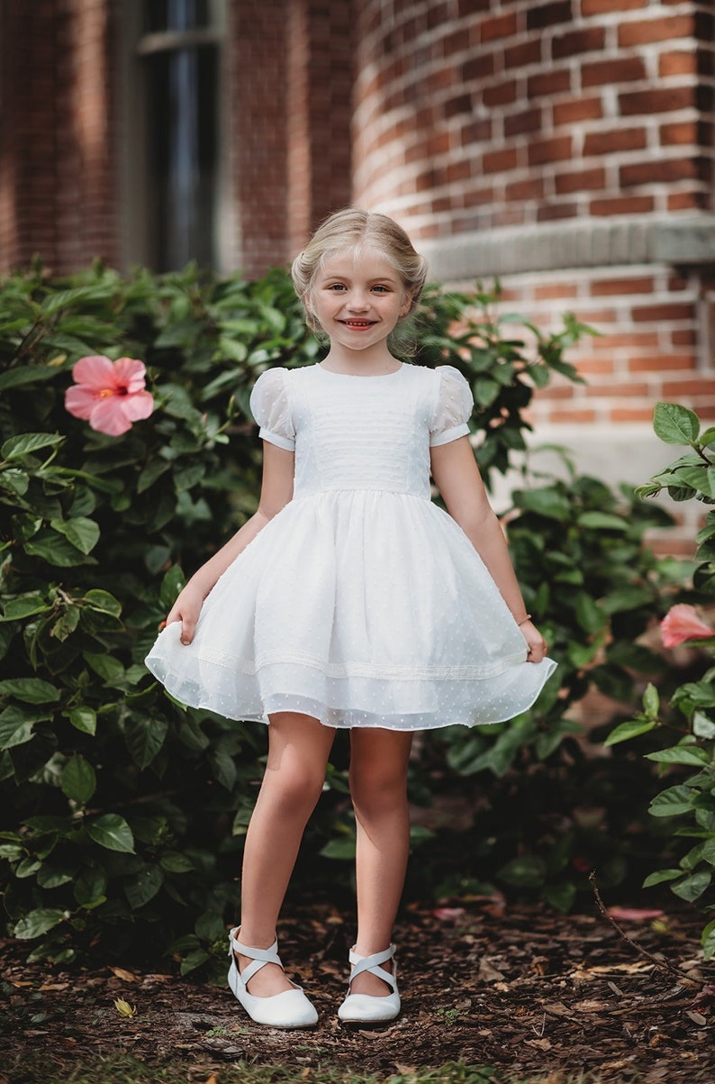 White girls dress,vintage length dress,girls flower dress,Easter dress,toddler girls dress,white portrait dress,vintage party dress image 1