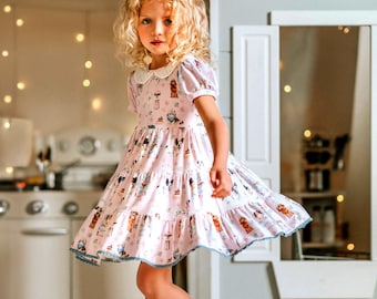 Roze verjaardagsjurk voor meisjes met puppyprint – feestoutfit voor peuters – roze tule prinsessenjurk – custom ontwerp – klaar voor verzending - kleine winkel