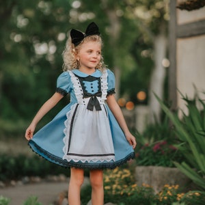 Alice in Wonderland Costume,Girls Dress,Girls Cotton Costume,Twirl Dress,Dress with Pinafore,Vintage Dress,Theater Costume