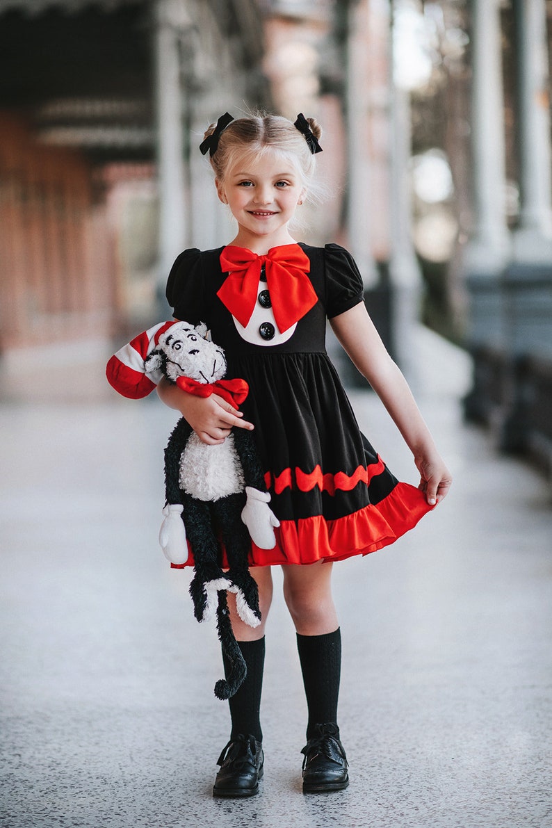 READY TO SHIP,Cat in the hat dress, dr. Seuss cosplay,100 days of school,cotton twirl dress,summer reading, elementary student,seussical image 1