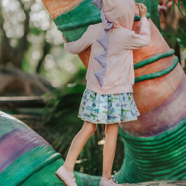 READY TO SHIP,Pink Dinosaur Hoodie,Sweatshirt,dinosaur,dinosaur party, halloween costume,girls dinosaur outfit,Pink and Purple sweatshirt