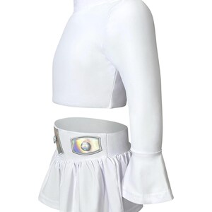 Star Wars-inspired toddler swimsuit set with shiny galactic belt and long sleeves for sun-safe swimwear and imaginative play

Space princess costume swim set with crop rash guard top and skirted bottom featuring iridescent belt detail for girls

Galactic girl swim outfit with long sleeves and futuristic belt, perfect for sci-fi beach parties, pool days, or costume fun