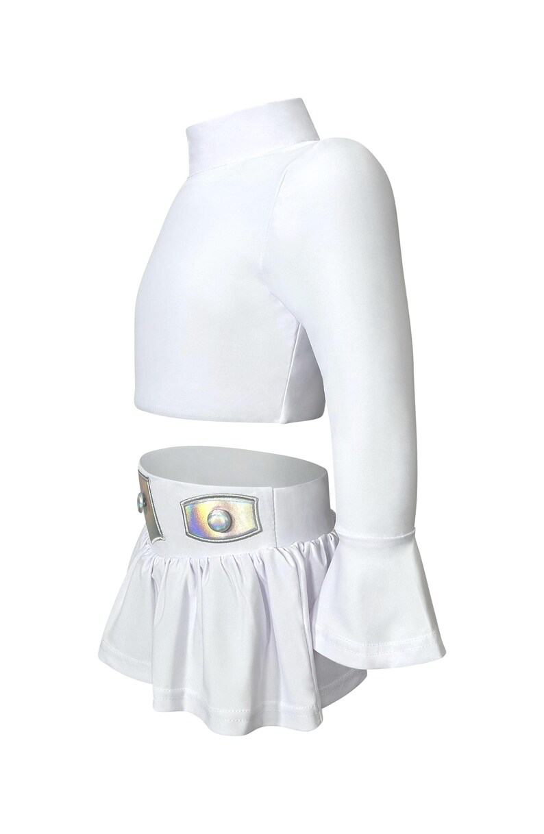 Star Wars-inspired toddler swimsuit set with shiny galactic belt and long sleeves for sun-safe swimwear and imaginative play

Space princess costume swim set with crop rash guard top and skirted bottom featuring iridescent belt detail for girls

Galactic girl swim outfit with long sleeves and futuristic belt, perfect for sci-fi beach parties, pool days, or costume fun