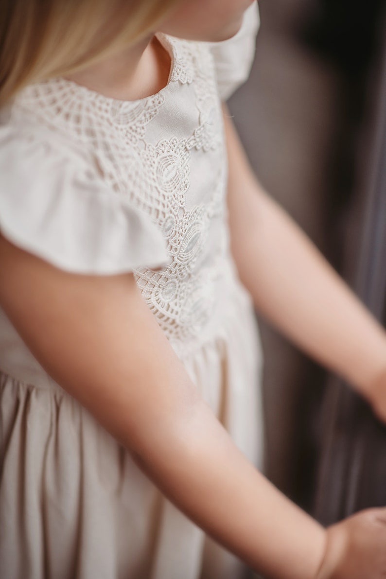 Girls pinafore,girls beige dress,ivory girls flower dress,portrait dress,vintage pinafore,beach wedding dress,twirl dress,spring dress image 4