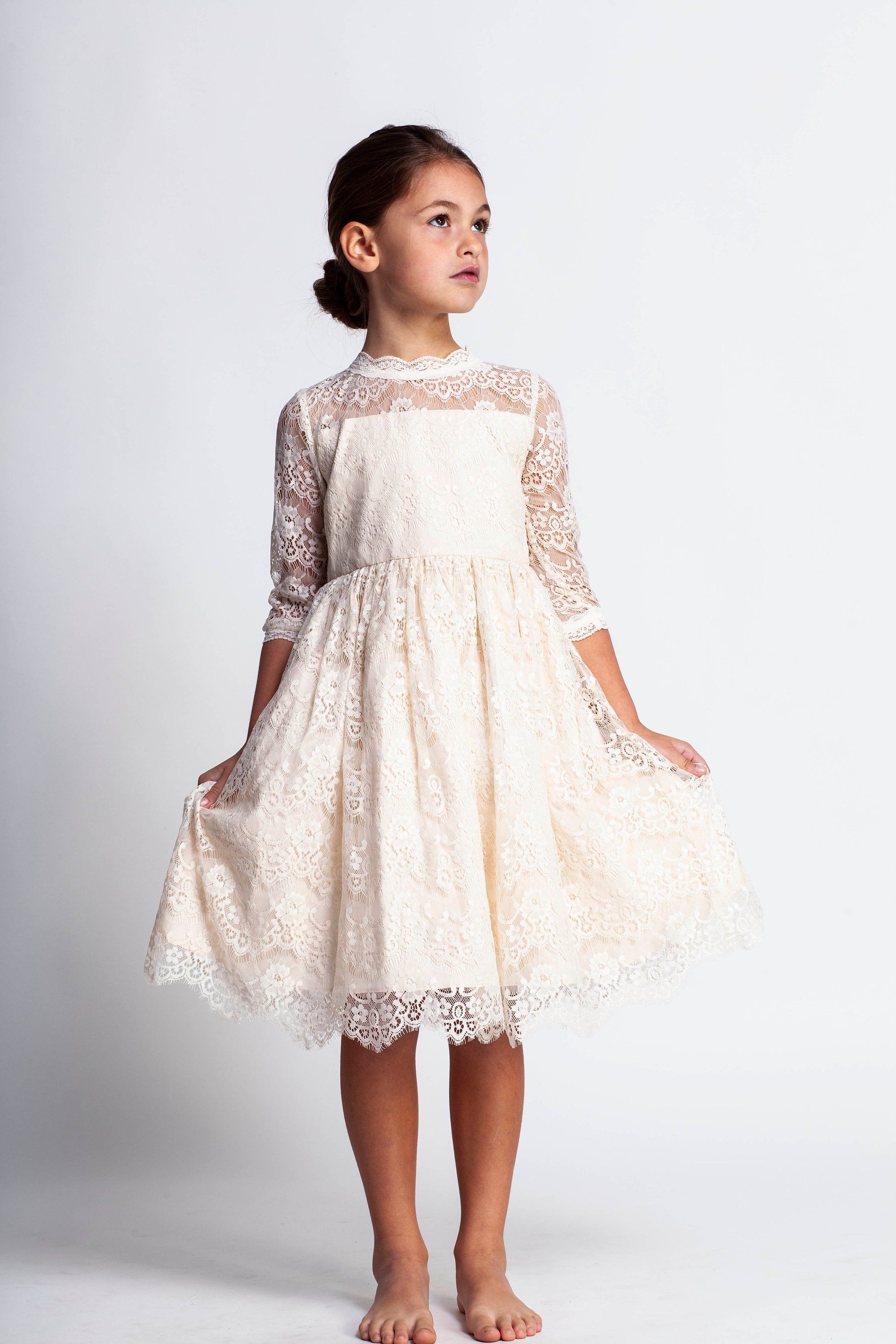 Cream flower girl dressivory lace dressjunior bridesmaid Etsy