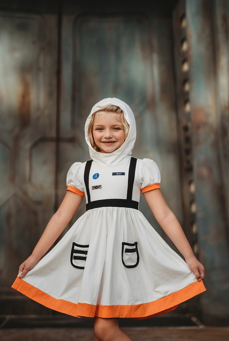 READY TO SHIP,Astronaut costume, halloween,Sally Ride,flight suit,Astronaut outfit,girls twirl dress,space outfit,pageant,space party image 1