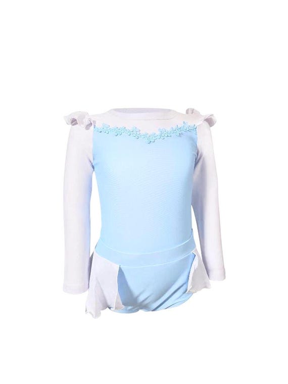 Cinderella Long Sleeve Rash Guard Swimsuit for Girls | Princess Blue Two-Piece Bathing Suit | UPF Swimwear | Toddler Fairy Tale Beach Outfit