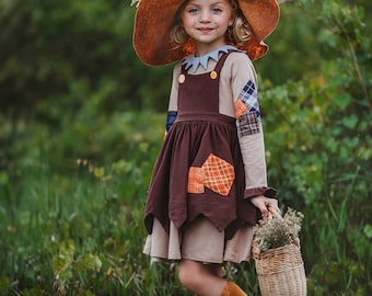 Limited Edition Girls Fall Dress,scarecrow Dress,halloween Costume,wizard of Oz Costume,family Costume,pumpkin Patch Fall Photo