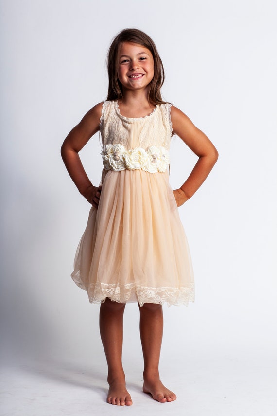 Champagne Flower Girl Dresslace Girls Dressjunior Etsy