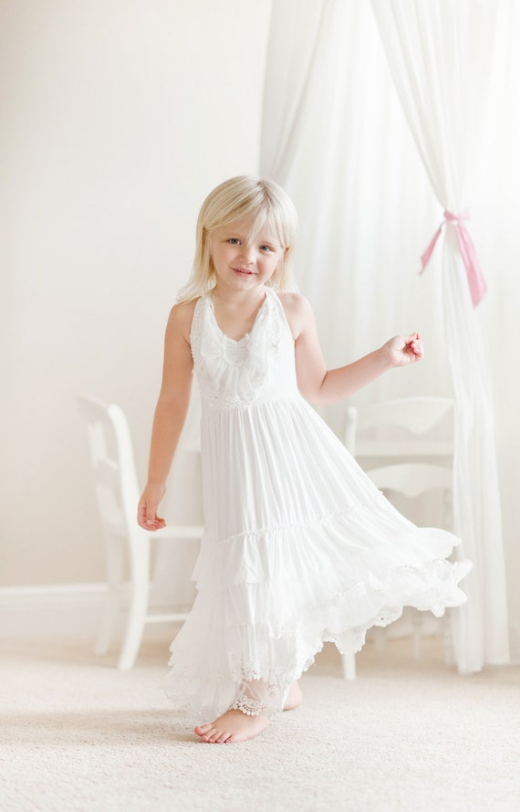 Girls white dress,summer dress,boho maxi dress,beach flower girl,floor length dress,spring dress,baptism dress,lace dresses,bridesmaid Girls white dress,summer dress,boho maxi dress,beach flower girl,floor length dress,spring dress,baptism dress,lace dresses,bridesmaid