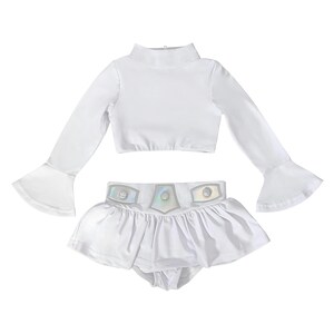 Star Wars-inspired toddler swimsuit set with shiny galactic belt and long sleeves for sun-safe swimwear and imaginative play

Space princess costume swim set with crop rash guard top and skirted bottom featuring iridescent belt detail for girls

Galactic girl swim outfit with long sleeves and futuristic belt, perfect for sci-fi beach parties, pool days, or costume fun