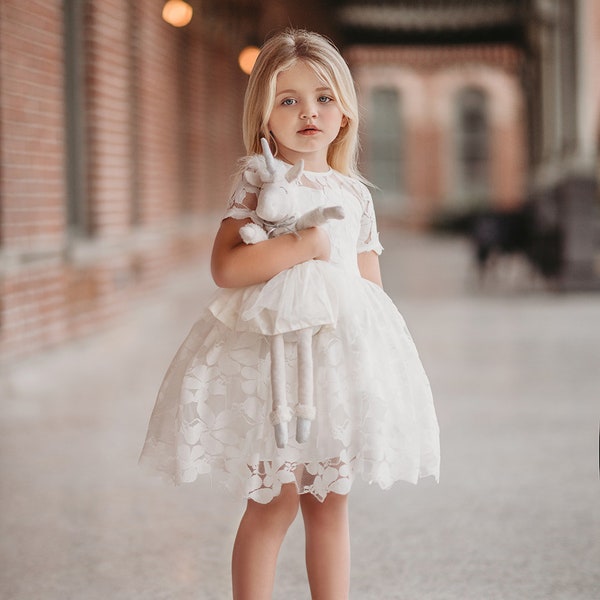 vintage length dress, girls flower dress,white girls flower dress,white tulle dress,toddler princess dress,portrait dress,beach wedding