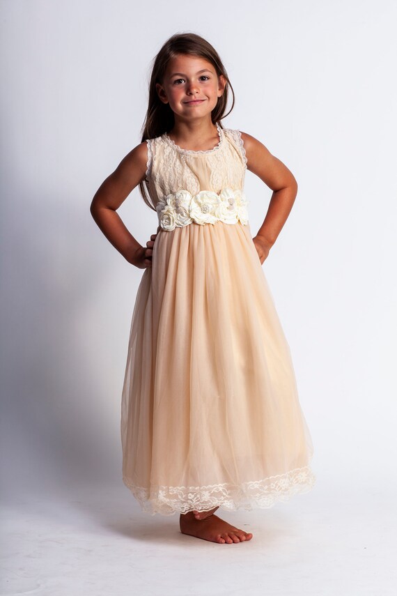 Miama Champagne Lace Tulle Wedding Flower Girl Dress Junior Bridesmaid Dress