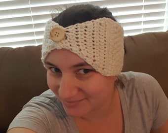 Ear Warmer Headband with Wood Button Accent