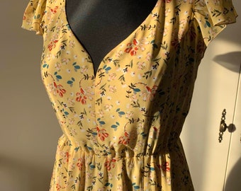 Robe d'été à imprimé floral avec doublure en mousseline de soie robe romantique et élégante à manches courtes robe avec taille découpée et ceinture élastiquée