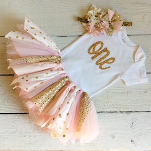 Ballerina birthday, pink and gold tutu, pink and gold fabric tutu, pink tutu, cake smash tutu, birthday tutu, gold tutu, first birthday tutu image 1