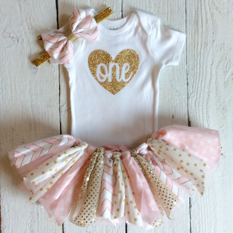 Cake smash tutu outfit,cake smash outfit, pink and gold fabric tutu, first birthday outfit, pink and gold tutu, pink tutu, gold tutu image 1