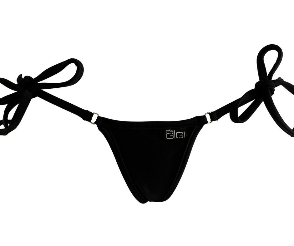 Micro Black Bikini Bottom, Gstring String Swimwear, Black Extreme