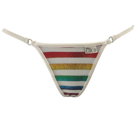 Sheer Rainbow Stripe Micro Thong Bikini String Bottom, Sheer Striped  Minimal Coverage Bikini, Cheeky Thong Bikini, Extreme Micro Bikini -   New Zealand