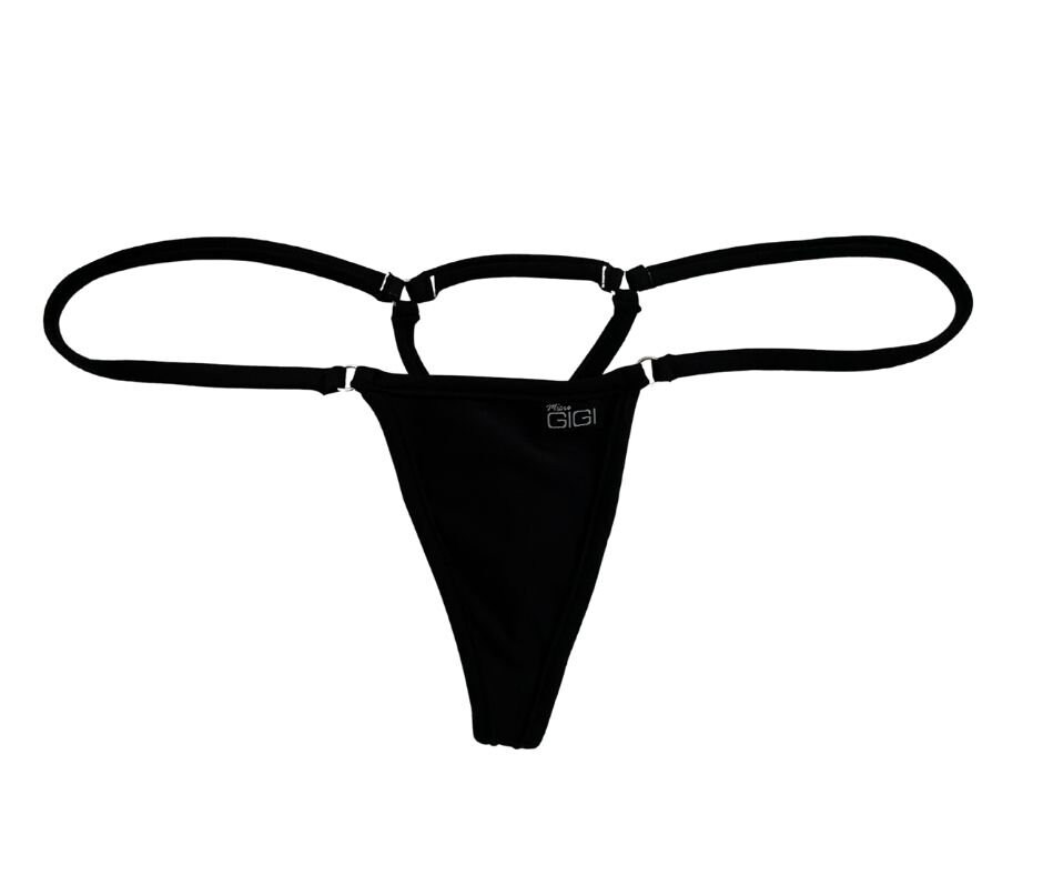 Micro Black Bikini Bottom, Gstring String Swimwear, Black Extreme