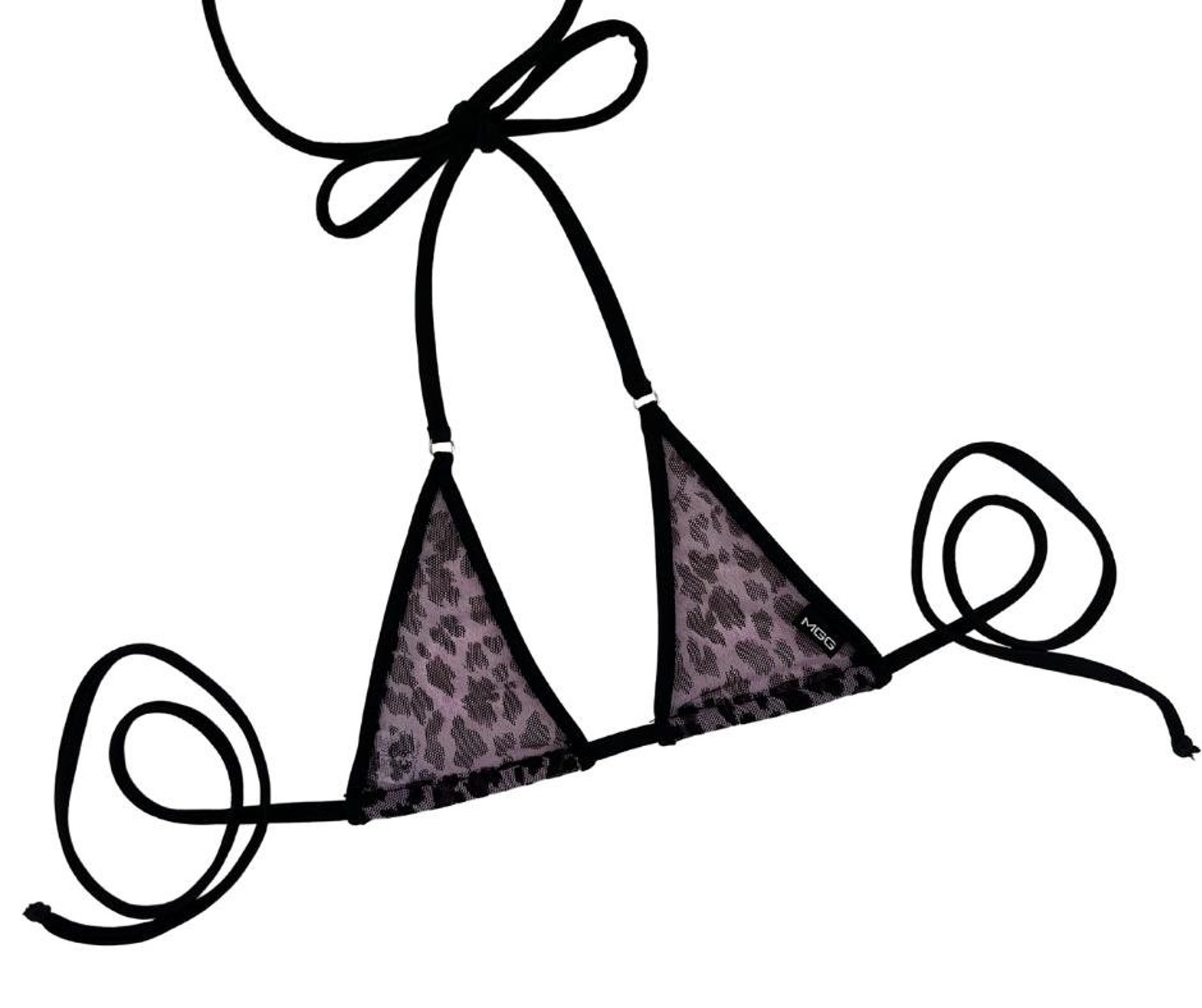 Sheer Purple Leopard Print Micro Bikini Top, Sexy String Swimwear