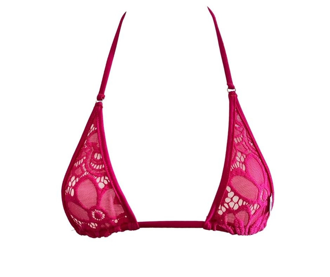 Sheer Lace Sunset Fuchsia Micro Bikini Top String Swimwear Etsy UK
