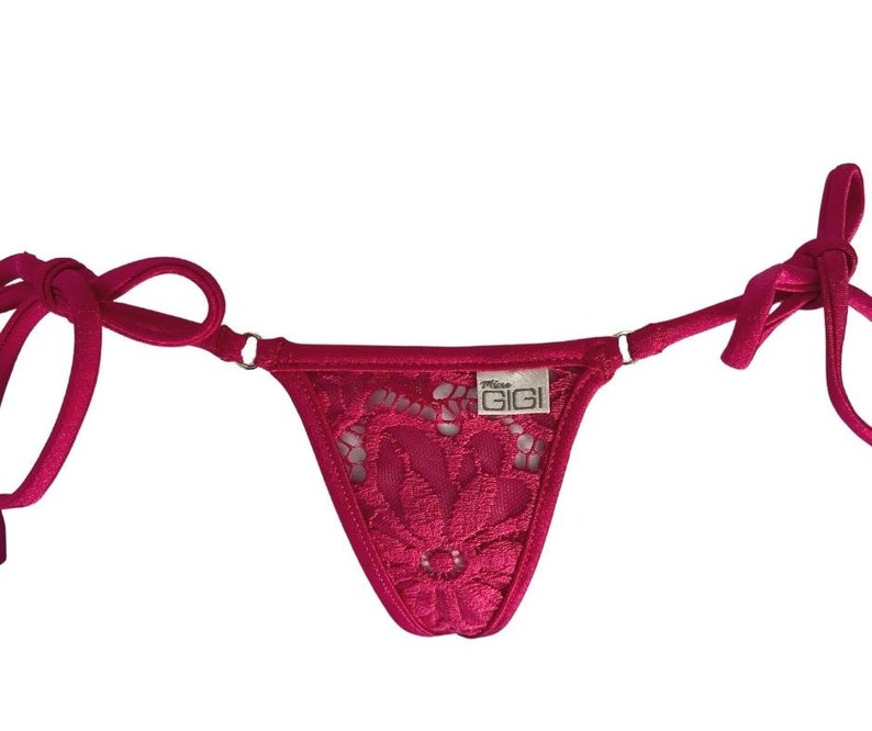 Sheer Sunset Fushia Lace Micro Bikini Bottom, Sheer See Through Bikini