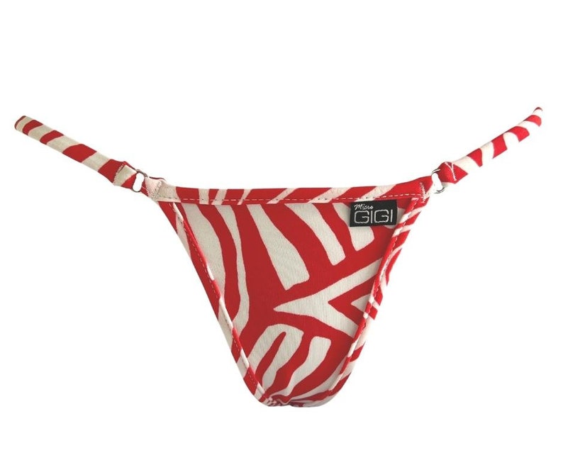 Calypso Micro Thong Bikini String Swimwear, Red Zebra Print Minimal ...