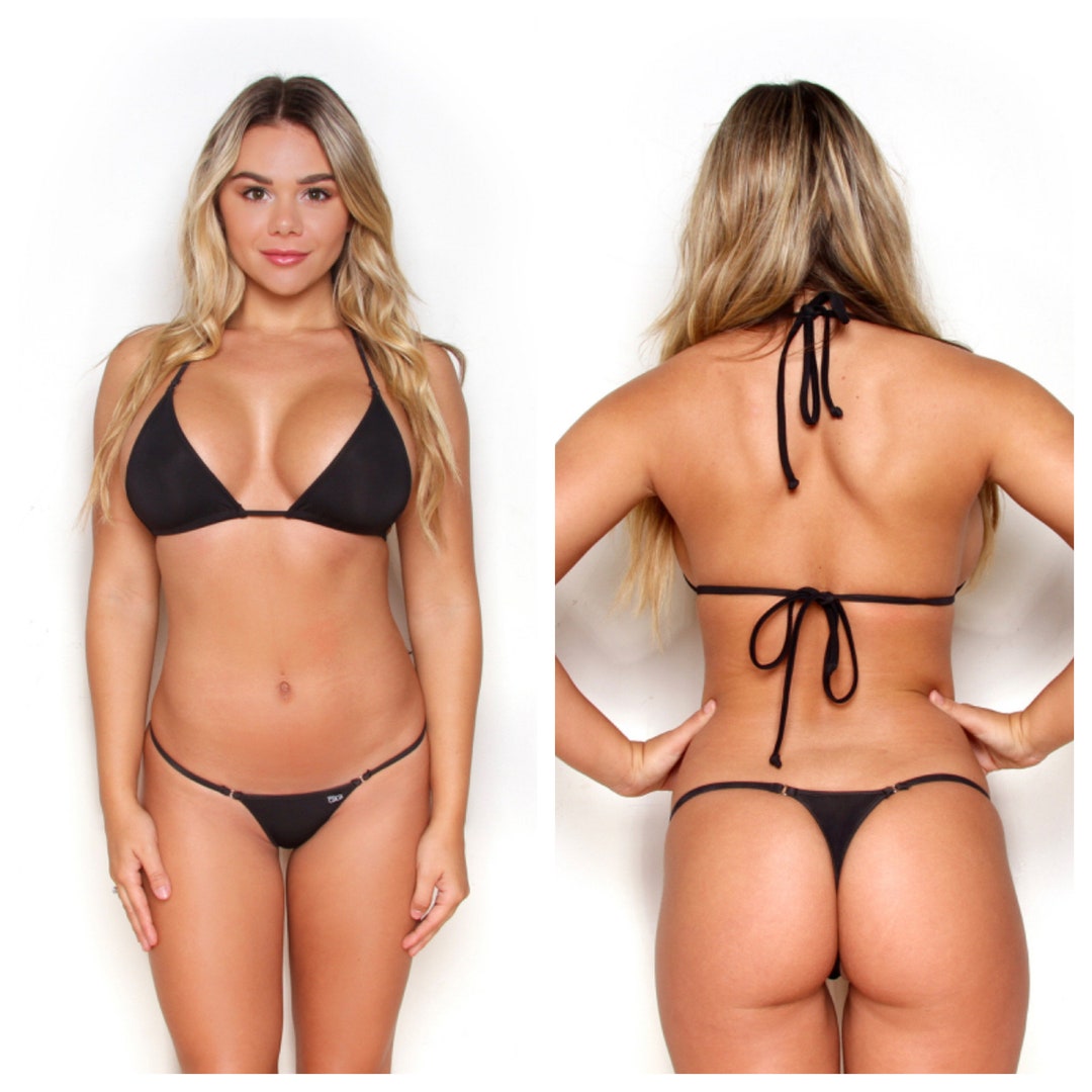Micro Black Bikini Bottom, Gstring String Swimwear, Black Extreme
