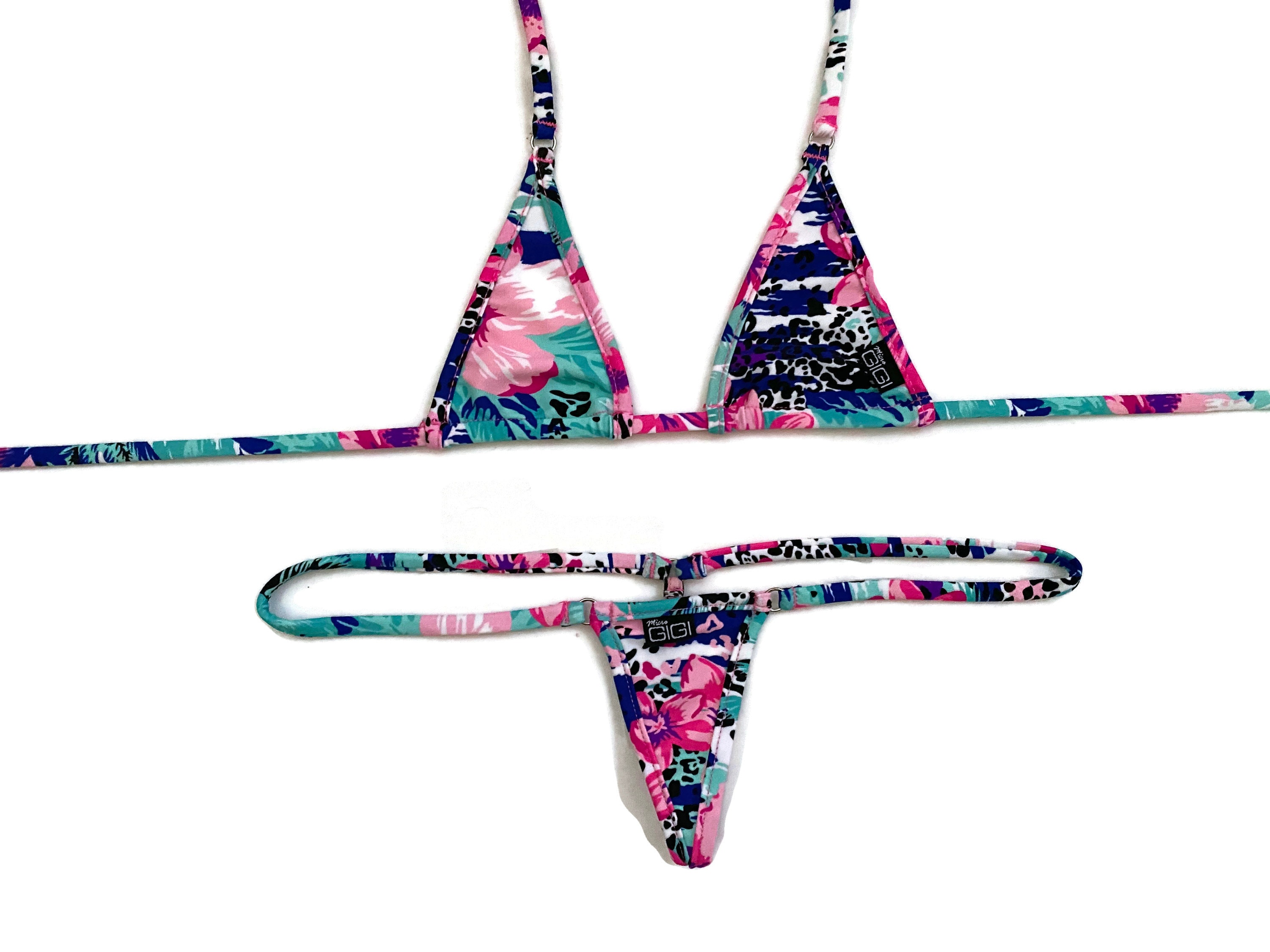 Nano Tropical Leopard Print Thong Bikini String Swimwear | Etsy