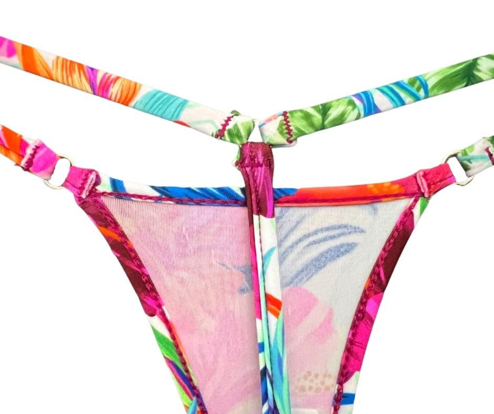 Tropical Floral Micro Thong Bikini String Bottom Swimwear, Hawaii Minimal Bikini, Cheeky Thong