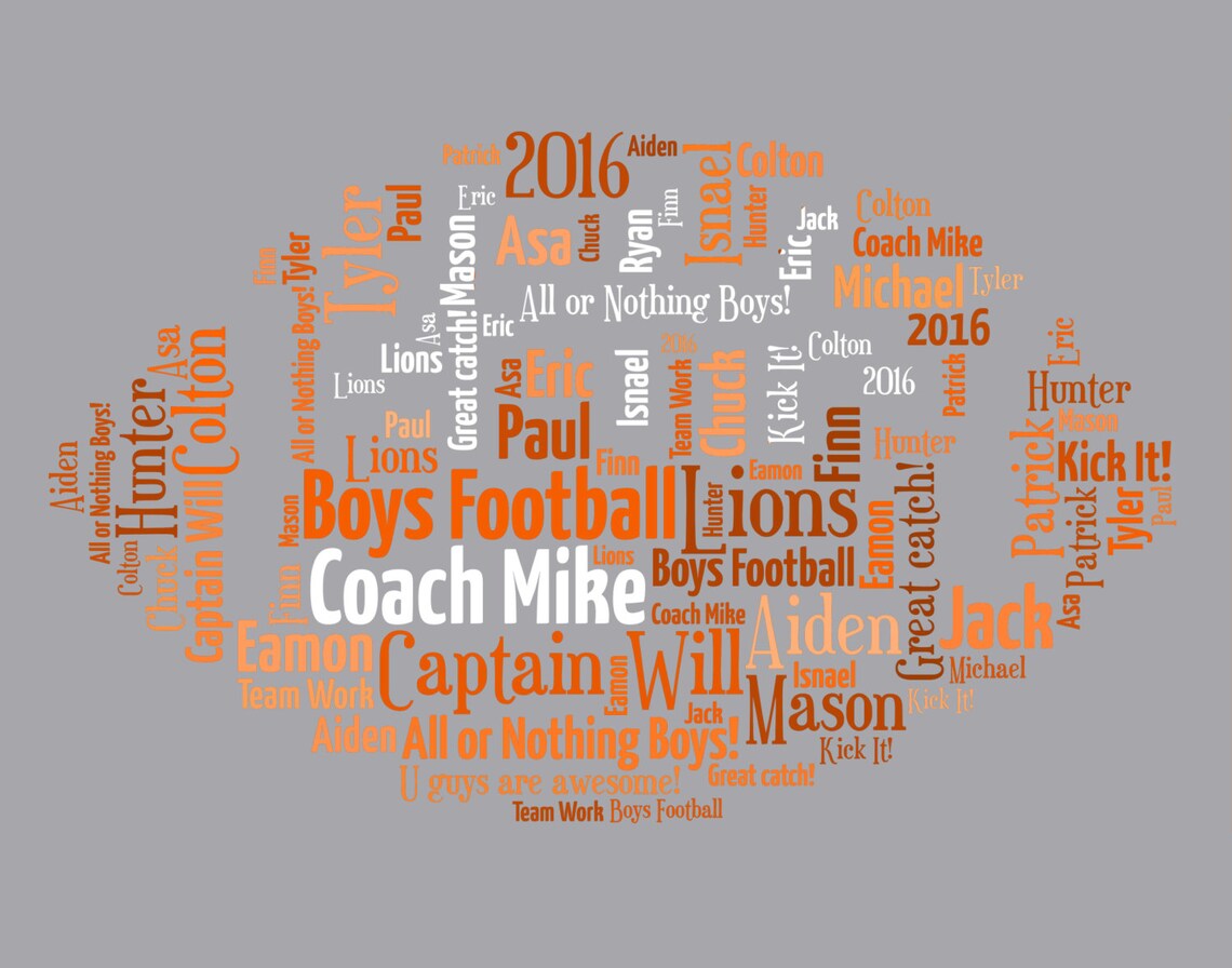 Foot Ball Your Team Names Form a Football Coach Captain Etsy