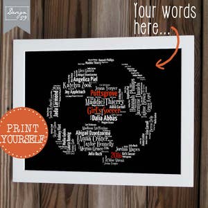 Soccer Ball - Your Team Names form a Soccerball - Coach Captain Trainer Appreciation Gift - DIY Personalized Word Art - Printable Wall Art