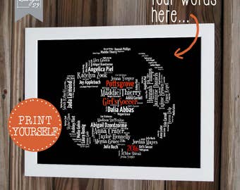 Soccer Ball - Your Team Names form a Soccerball - Coach Captain Trainer Appreciation Gift - DIY Personalized Word Art - Printable Wall Art