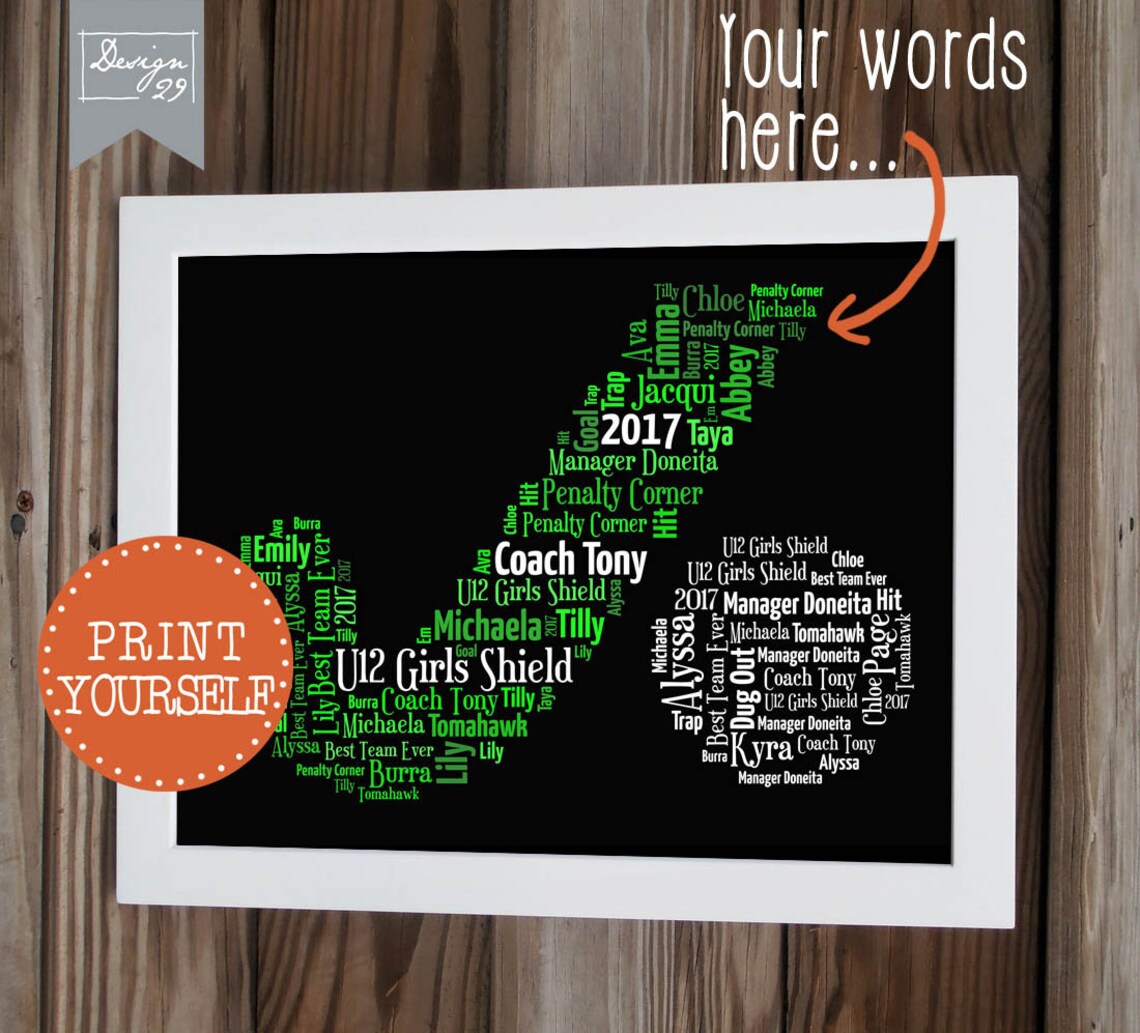 Field Hockey Your Team Names form a Hockeystick Coach Etsy