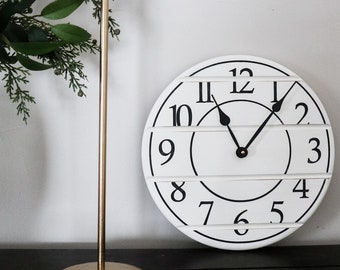 White Lightly Distressed Large Wall Clock, Wall Clock, Modern decor,  Decor, Wall Hanging, Unique Wood Art, Clock with Numbers