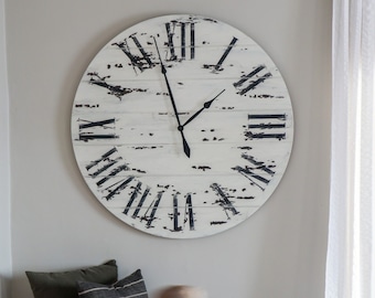 White Distressed Wall Clock, Large Wall Clock, Farmhouse Style