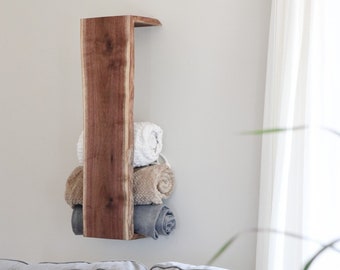 Live Edge Walnut Waterfall Blanket or Towel Rack, Blanket Rack, Towel Holder, Unique Wall Bookshelf, gift for her, gift for him, wall decor