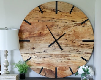 Large Modern Wall Clock, Spalted Maple, Mid Century Modern, Hardwood Clock, Home Decor, Wall Hanging, Unique Clock, Clock with Numbers