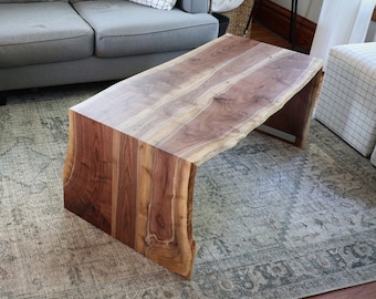 Solid Walnut Wood Double Waterfall Ottoman Table, laptop table, side table, sofa table, coffee table