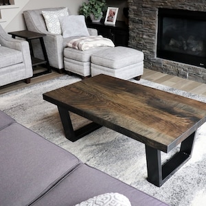 Modern Black Ash Wood and Tapered Steel Coffee Table, Handmade Furniture, Handmade Decor, Minimalist Furniture