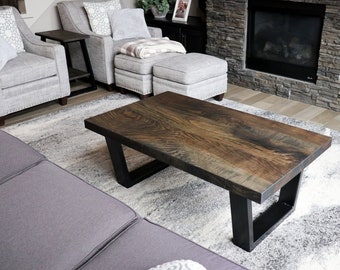Modern Black Ash Wood and Tapered Steel Coffee Table, Handmade Furniture, Handmade Decor, Minimalist Furniture