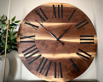 Live Edge Walnut Clock, Wooden Clock, Large wall clock, Decor, Wall Hanging, Unique Wood Art, Clock with Numbers, gift for her, gift for him