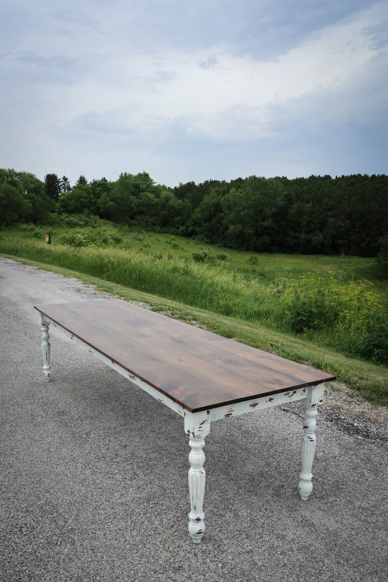 Modern Dining Table, White-distressed painted, Wooden Dining Table, Traditional Style, Farmhouse Table, Unique Dining Table, Handmade Table 画像 3