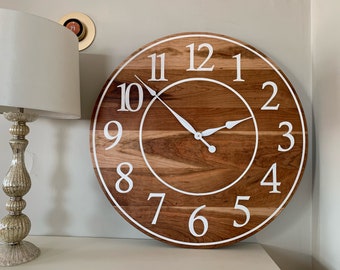 Large Sappy 30" Solid Cherry Hardwood Wall Clock with White Numbers (in stock), Home Decor, Wall Hanging, Unique Art, Clock with Numbers